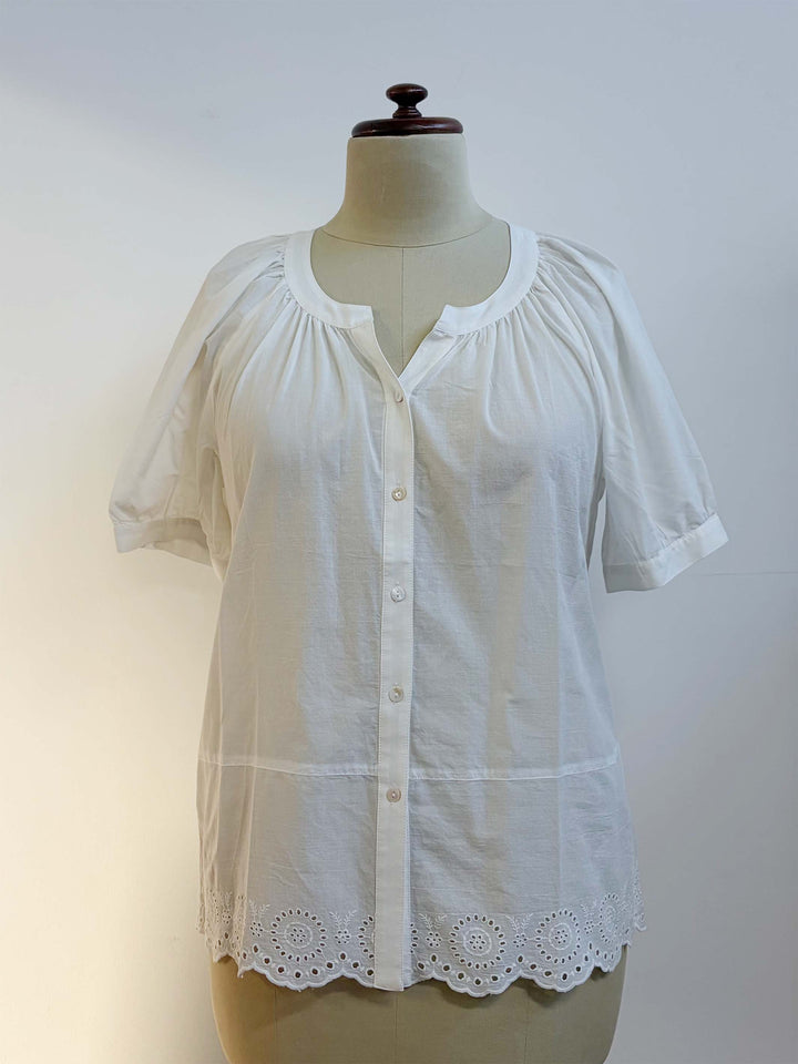 Broderie Border Plain Top - White
