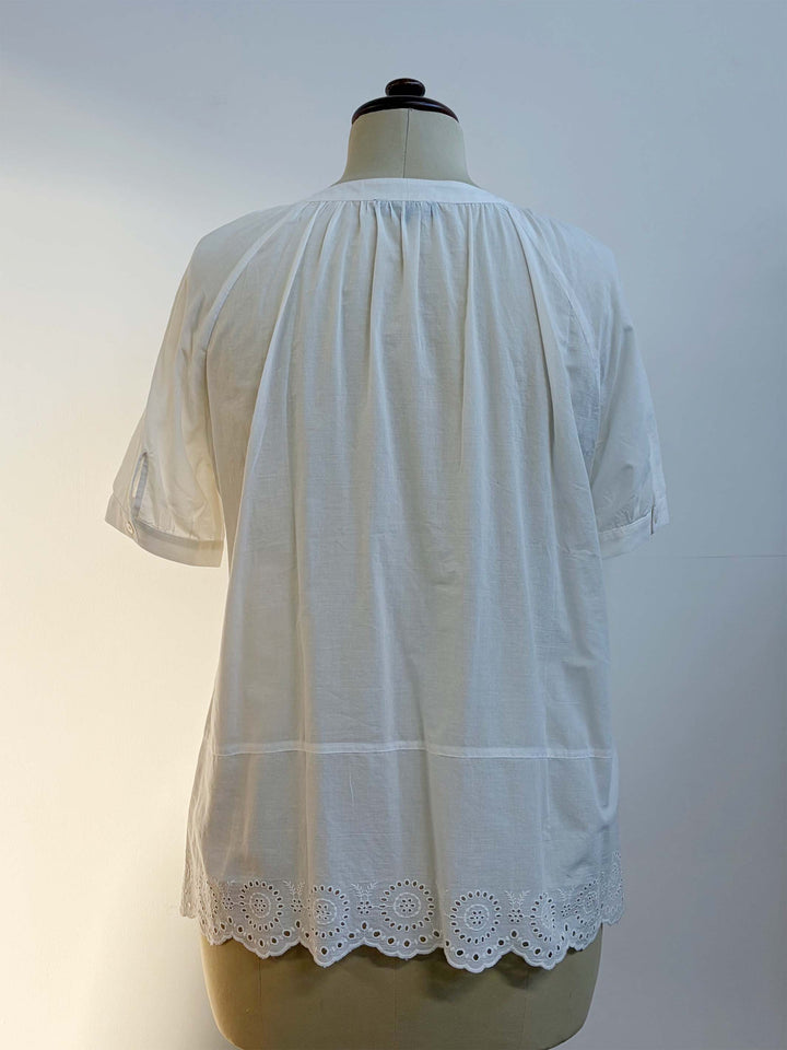 Broderie Border Plain Top - White