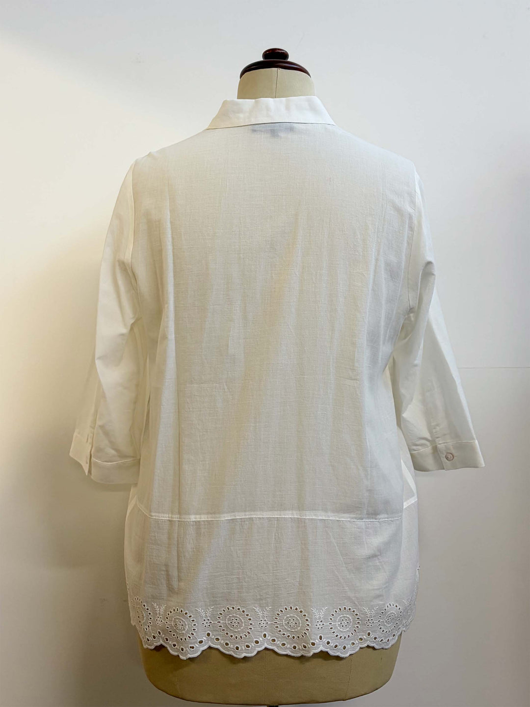 Broderie Border Plain Collared Shirt - White