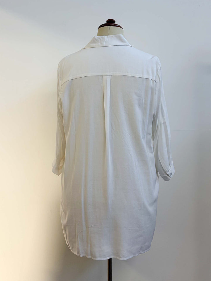 Collared Embroidered Rayon Shirt - White