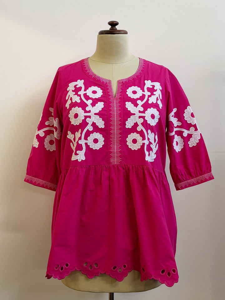 Floral Applique Top - Hot Pink