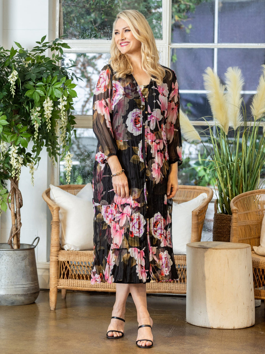 georgette shirt dress Marella | Woman - Long printed georgette shirt dress - Cream