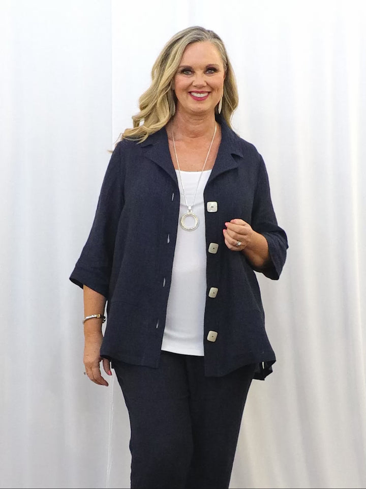 Indigo Crinkle Linen Jacket