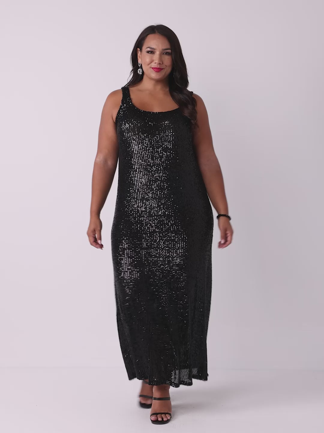 Stretch Sequin Evening Dress - Black