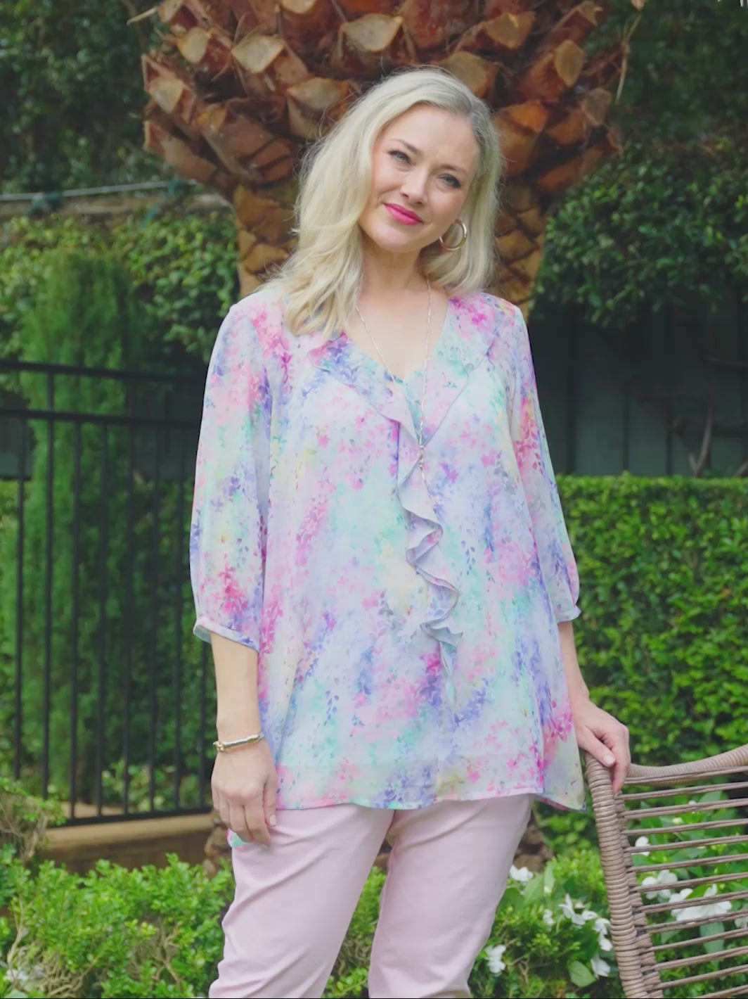 V Neck Frill Top - English Garden