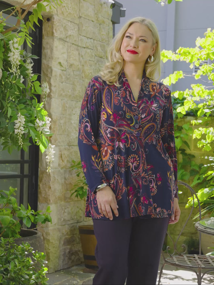 V-Neck 3 Button Swing Jersey Cardigan - Classic Fleur