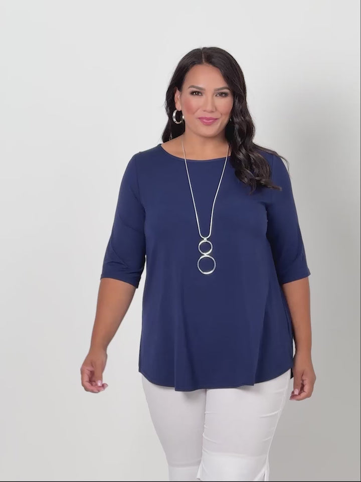 Basic 3/4 Sleeve Plain Tee - Navy