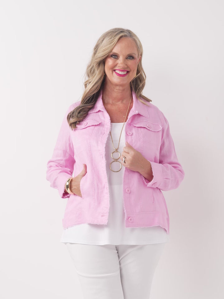 Lightweight Collared Everyday Linen Jacket - Pale Pink