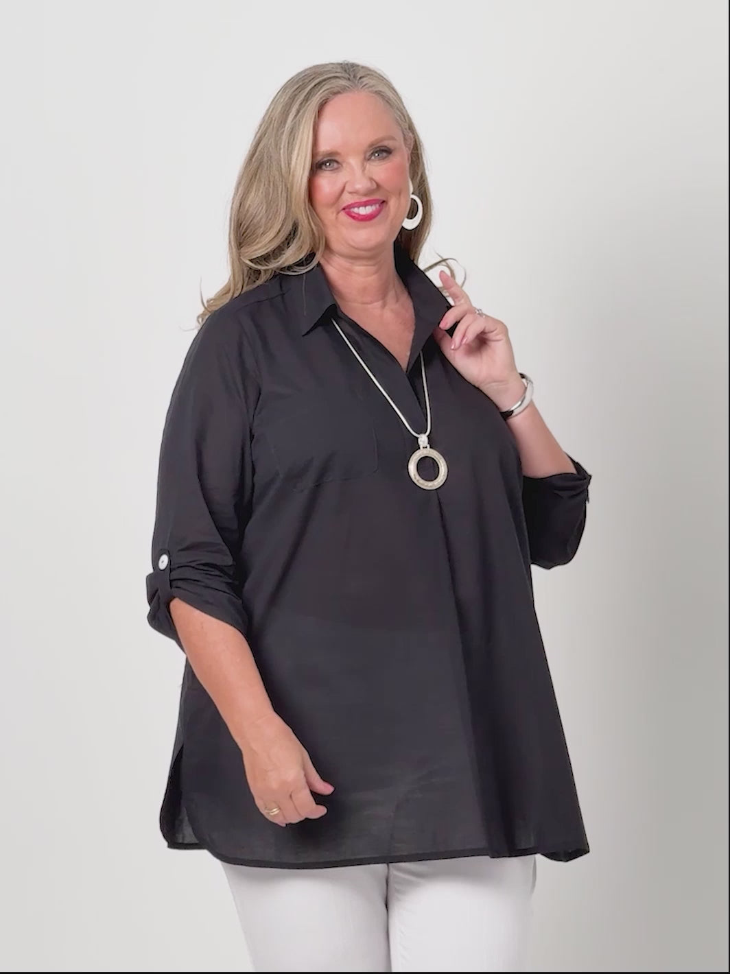 Plain Collared Cotton Top - Black