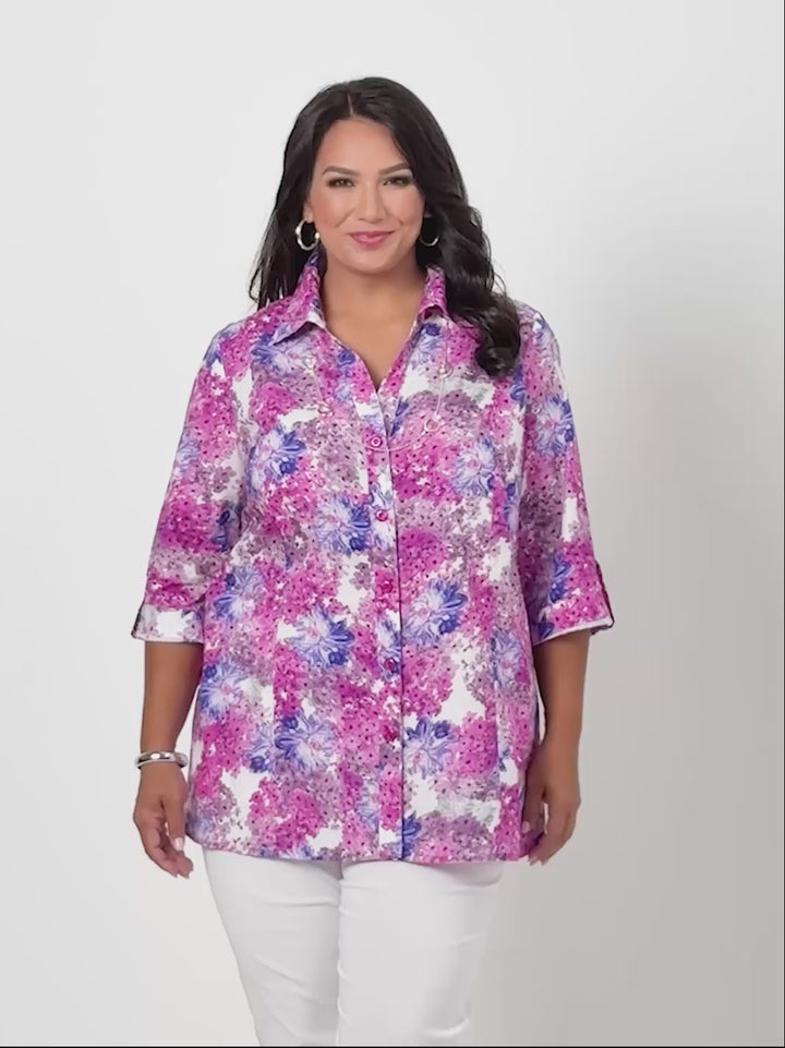 Collared Cotton Tab Shirt - Lilac Wisteria