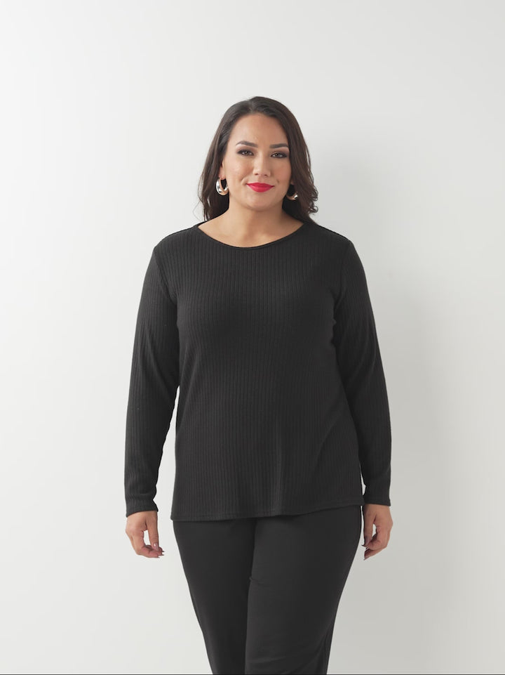 Scoop Neck Basic Rib Tee - Toronto Black