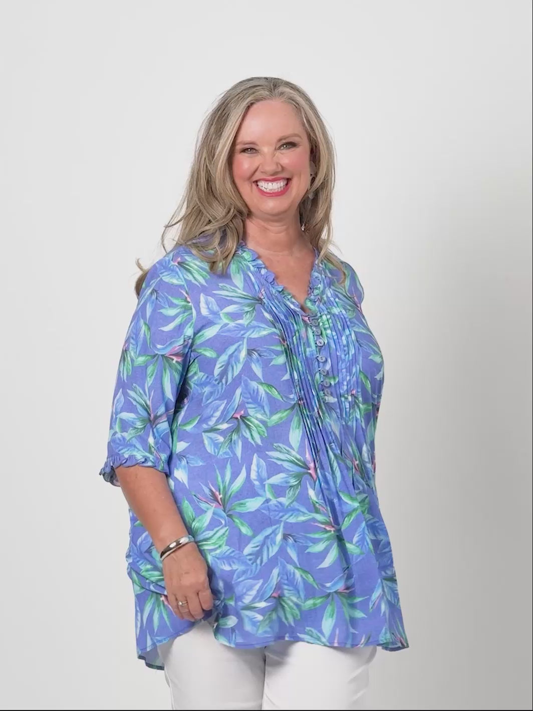 Ruffle Trim Tucked Rayon Top - Bird of Paradise