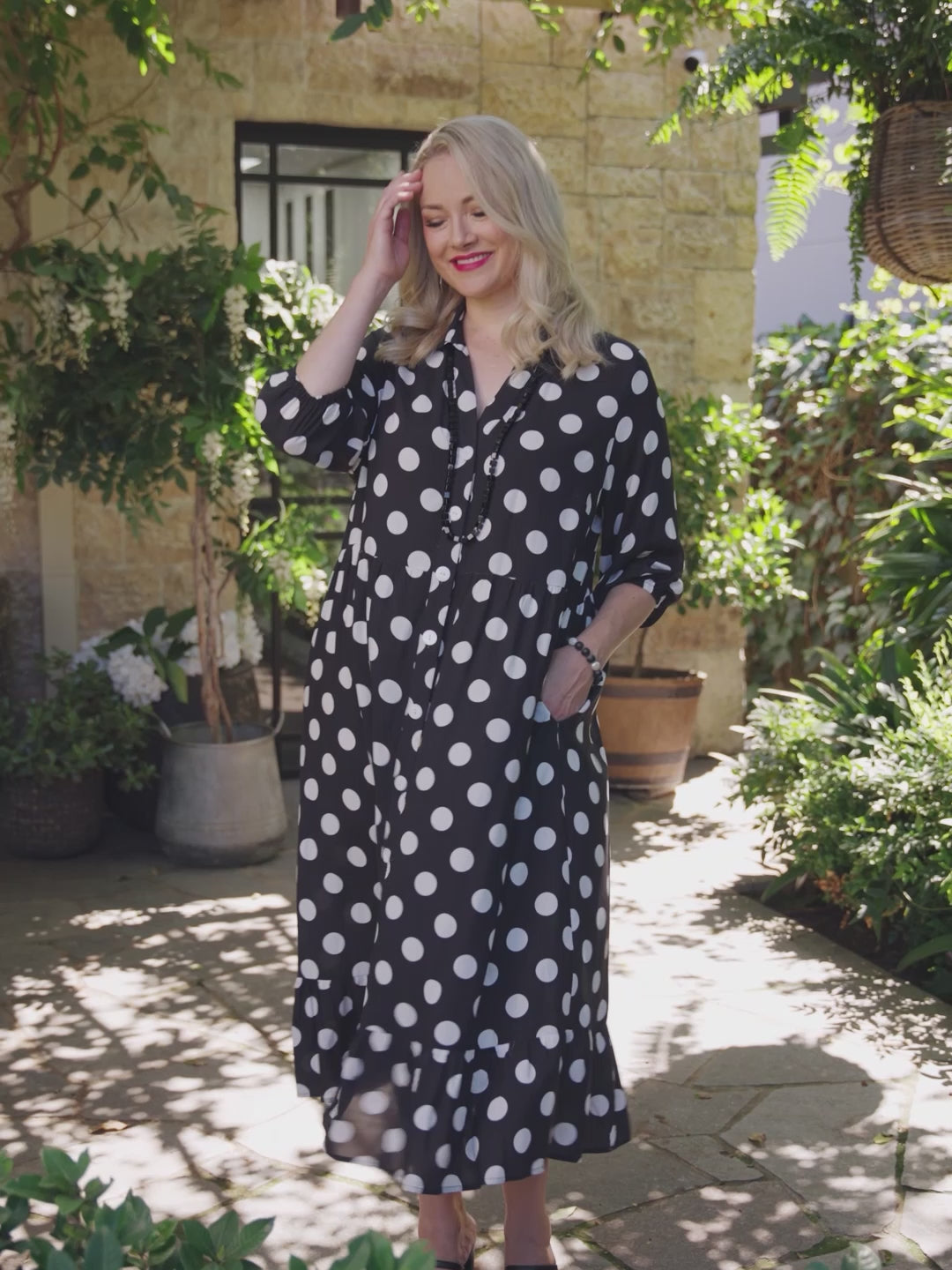 Printed Button Through Midi Dress - Spot the Dot