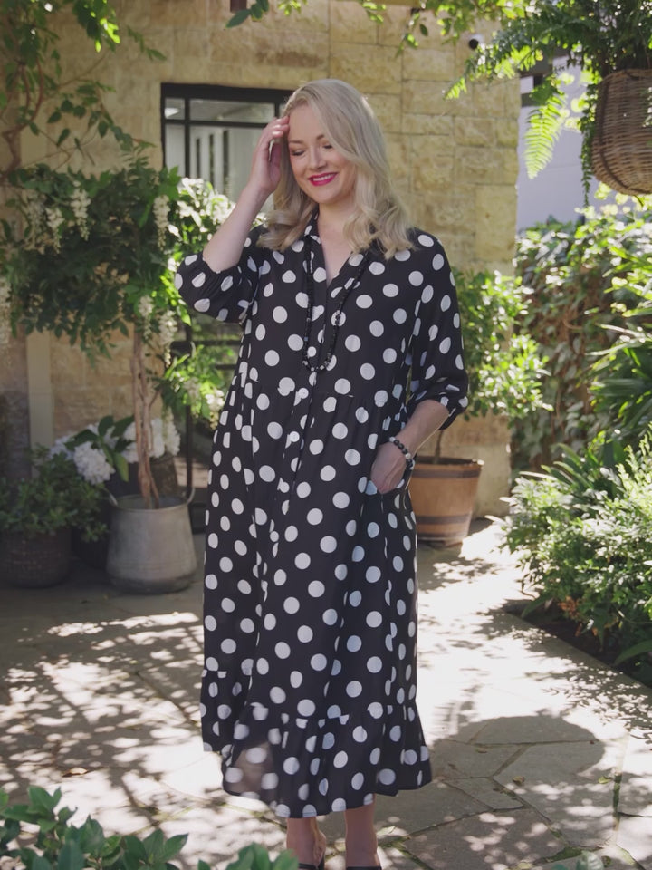 Printed Button Through Midi Dress - Spot the Dot