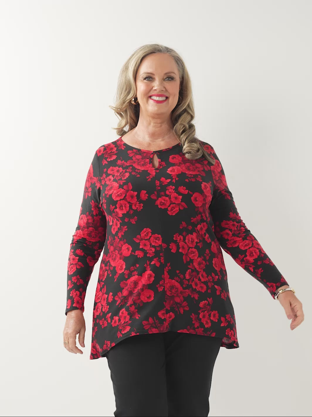 Keyhole Jersey Top - Rose Garden
