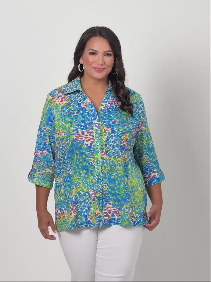 Collared Cotton Tab Shirt - Blue Monet