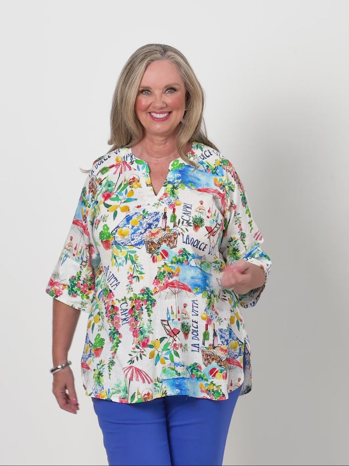 Nehru Collar Print Cotton Top - La Dolce Vita