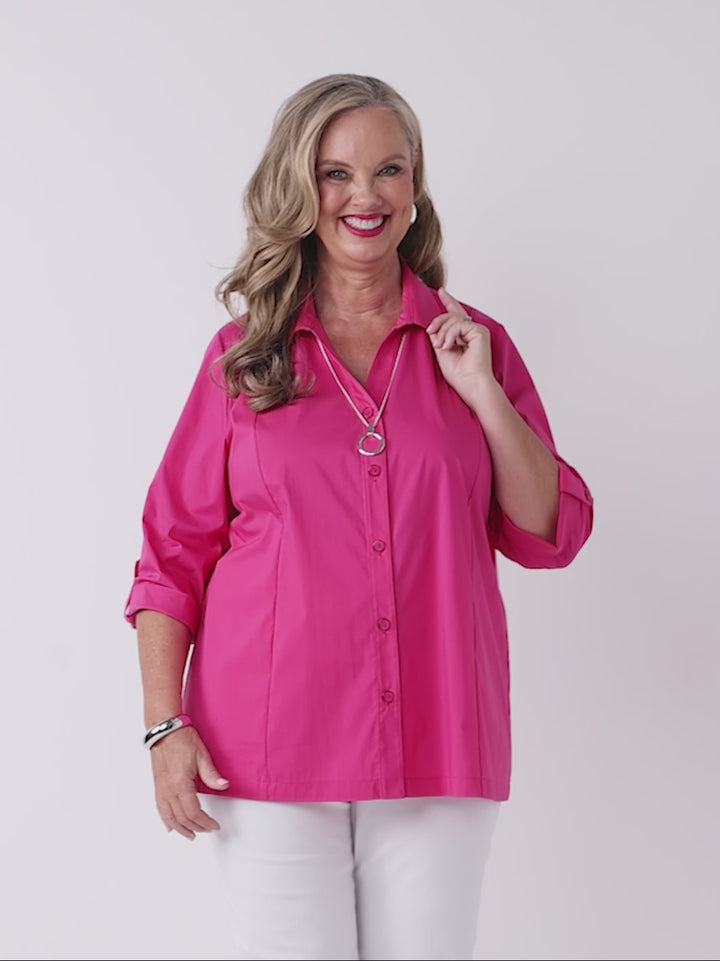 City Limits Collared Cotton Shirt - Hot Pink