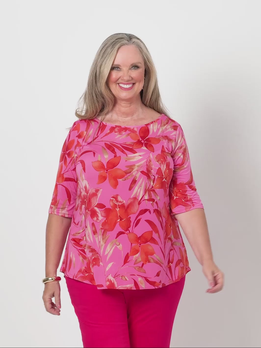 Elbow Sleeve Round Neck Top - Flossy