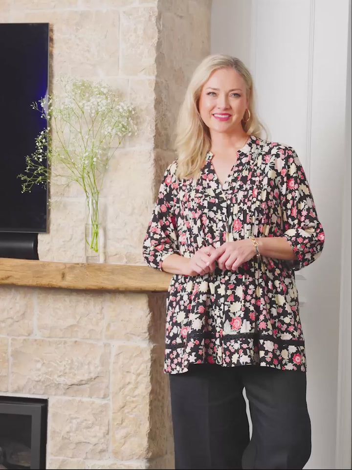 Nehru Collar Tucked Rayon Shirt - Sacred Flowers