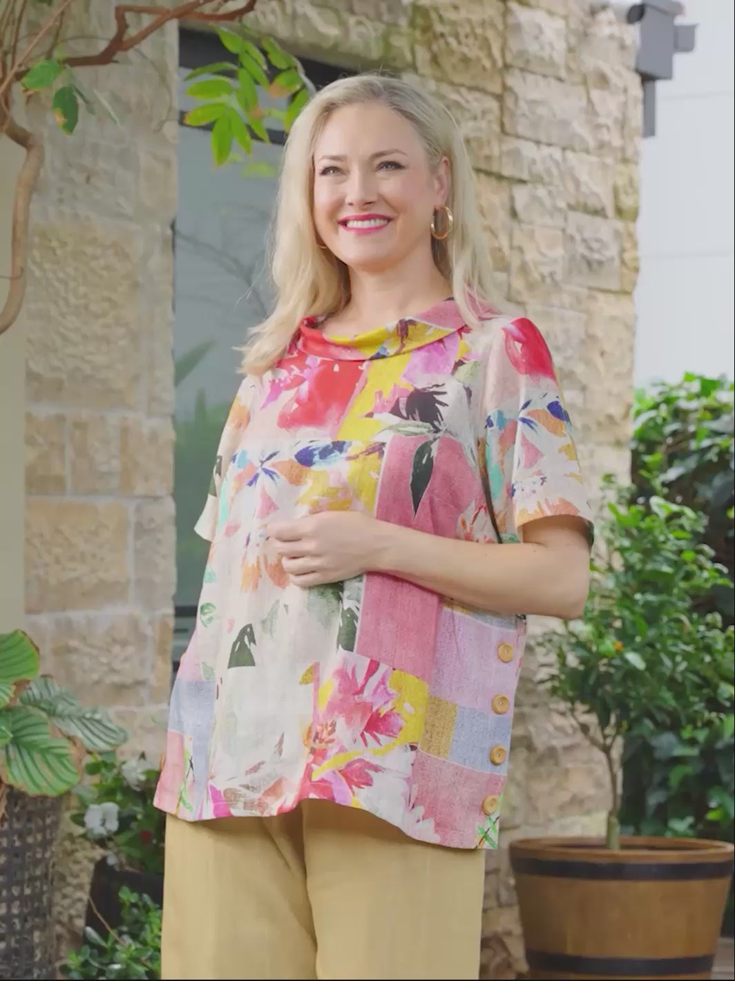 Cowl Neck Linen Top - Picnic Florette