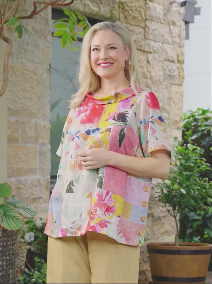 Cowl Neck Linen Top - Picnic Florette