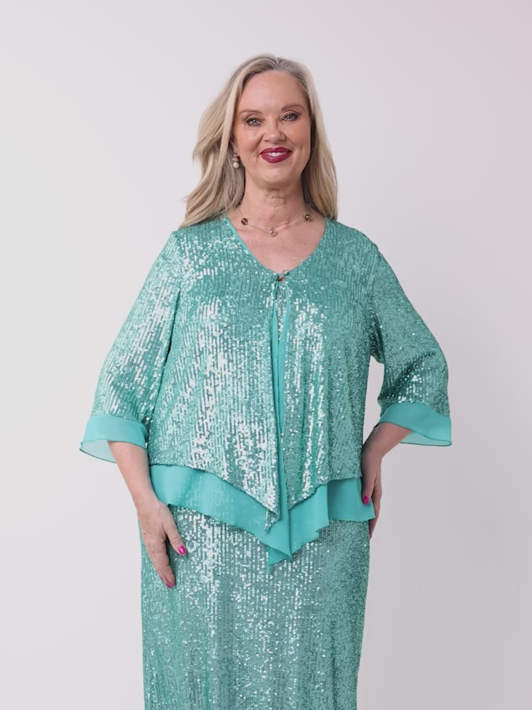 Sparkle Double Layer Evening Jacket - Oasis