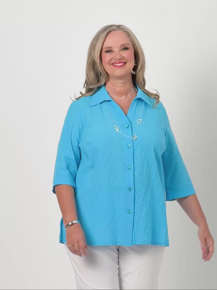 Collared Cotton Shirt - Textured Aqua