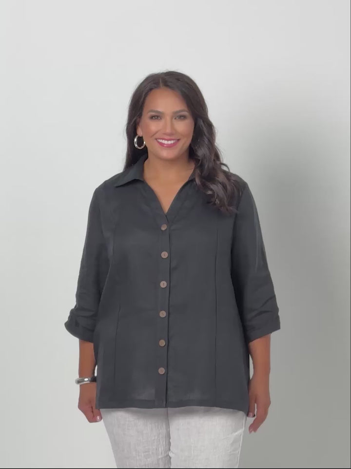 Linen Tab Shirt - Black