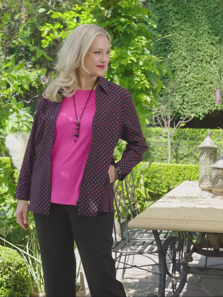 Collared Zip Front Jacket - Pink Polka Dot