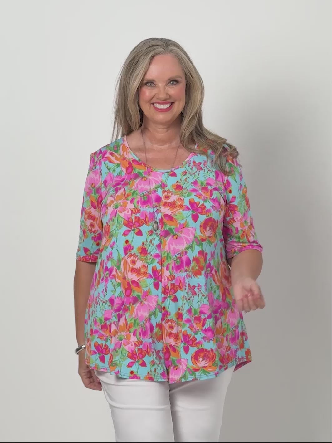 Invert Print Jersey Top - Flower Spray