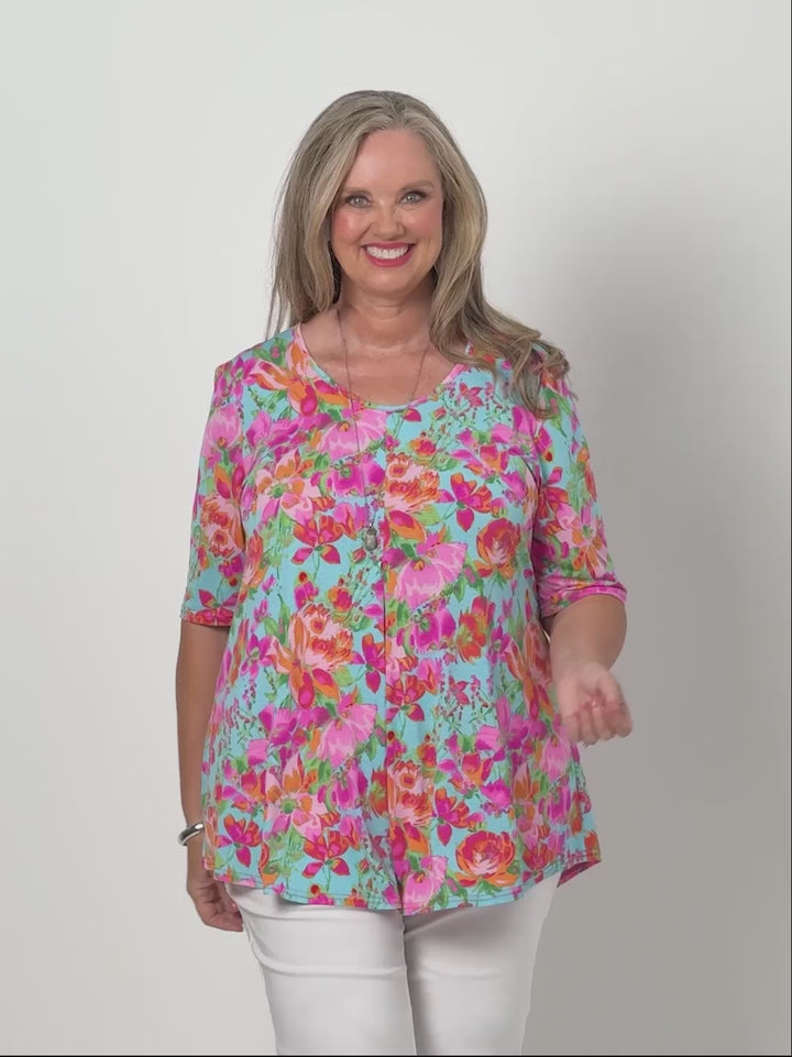 Invert Print Jersey Top - Flower Spray