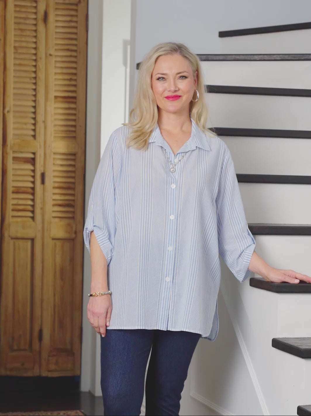 Collared Stripe Cotton Shirt - Butchers Stripe