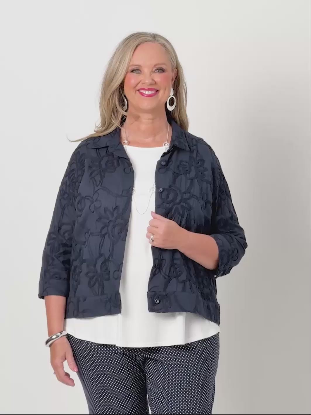 Embroidered Cotton Jacket - Navy