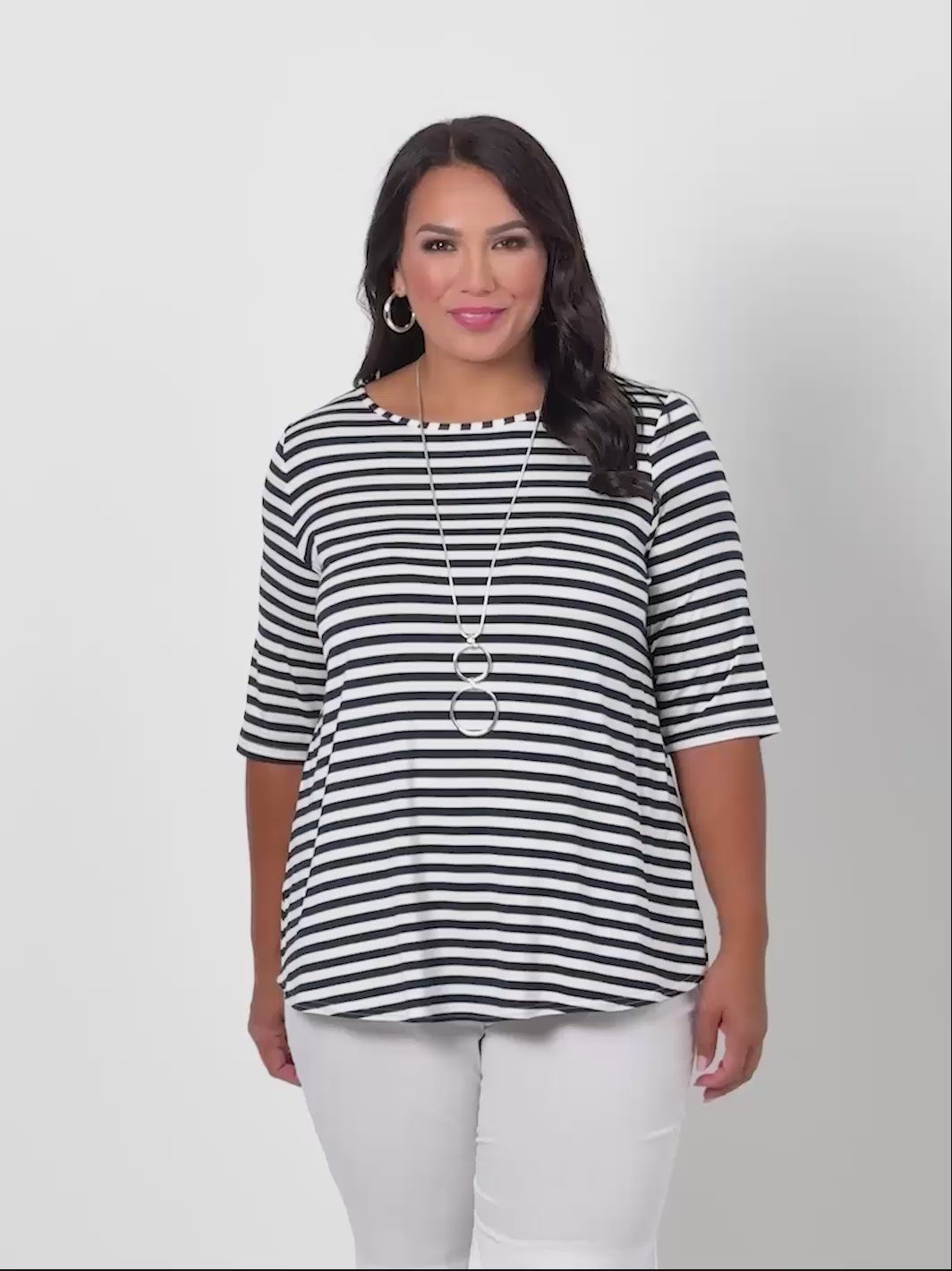 Basic Sleeve Tee Top - Navy/White