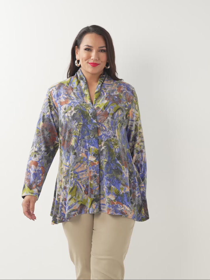 High Neck Cardigan - Autumn Array