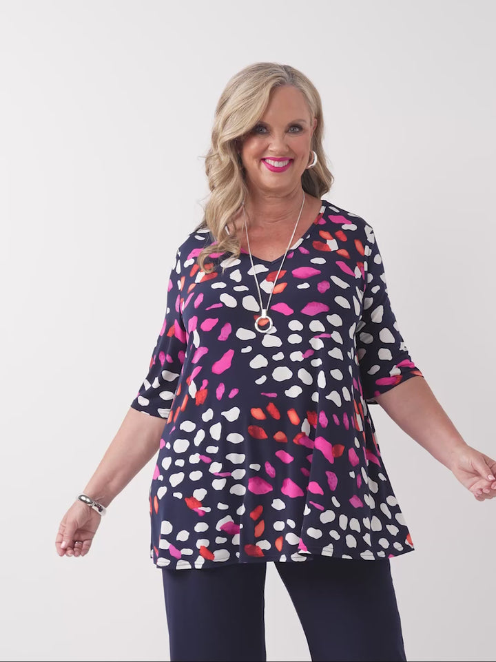 V-Neck Swing Printed Jersey Top - Coloured Pebbles