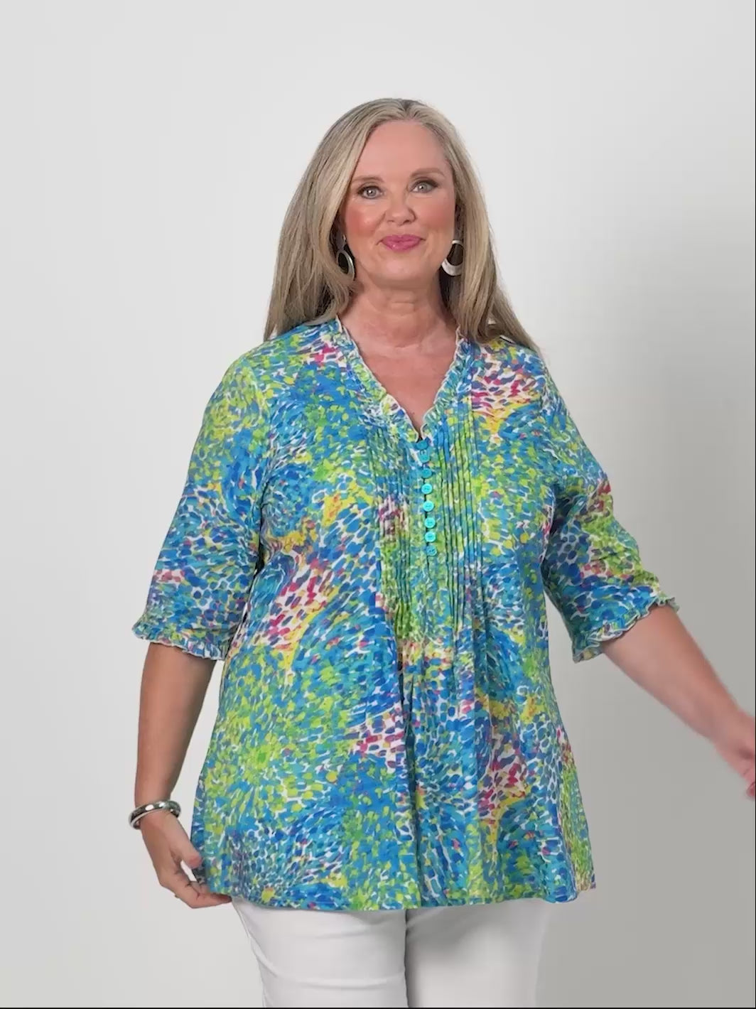 Ruffle Trim Tucked Cotton Top - Blue Monet