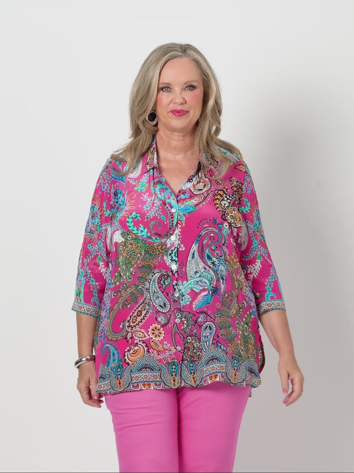 Emma Print Collared Shirt - Pink