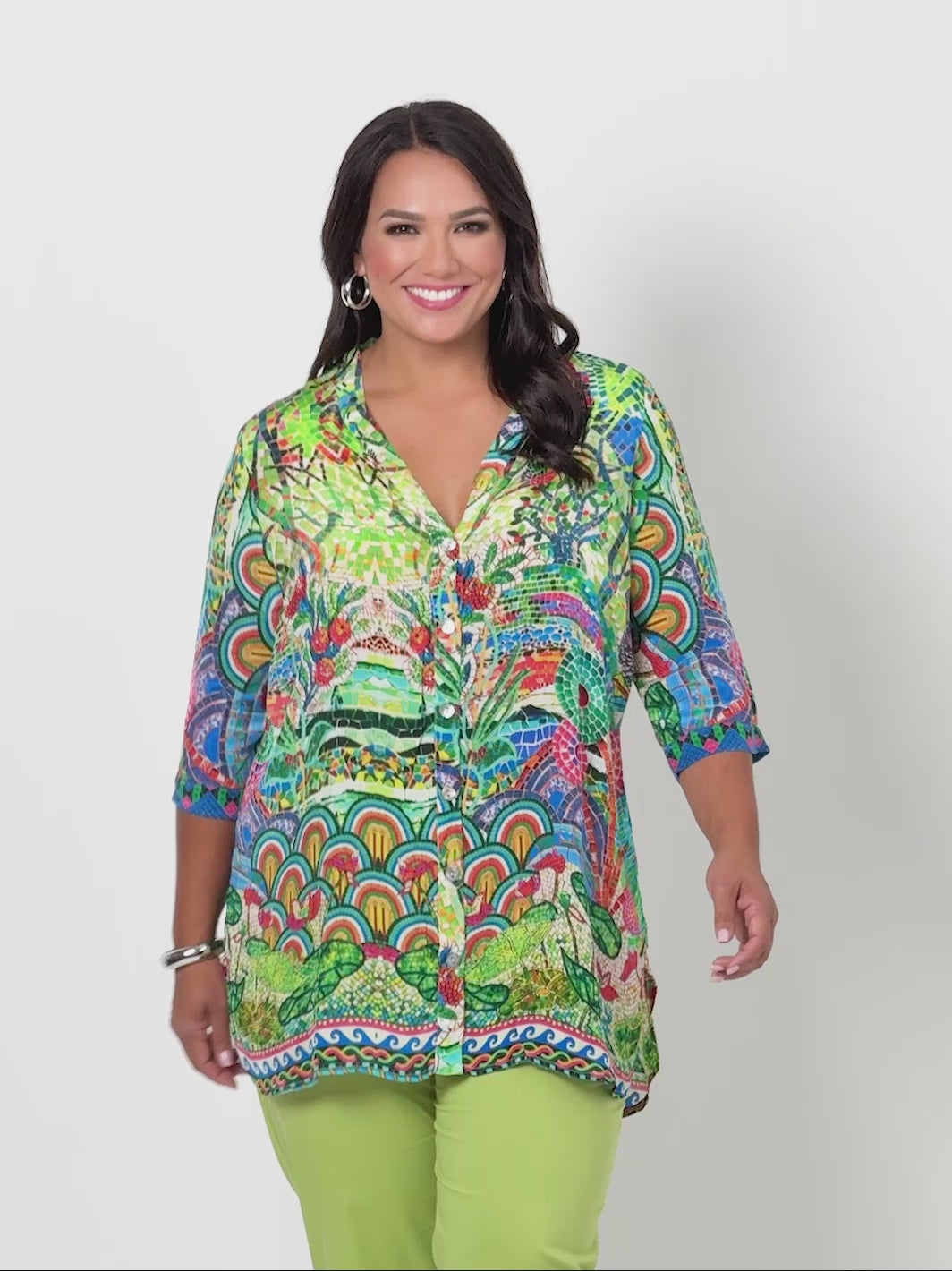 Lisa Print V-Neck Collarless Shirt