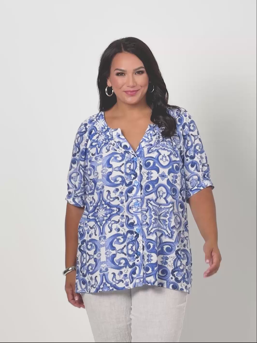 Button Thru Top - Blue Wedgewood