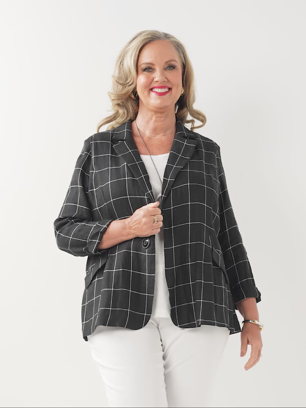 Check Tailored Linen Jacket - Black/White