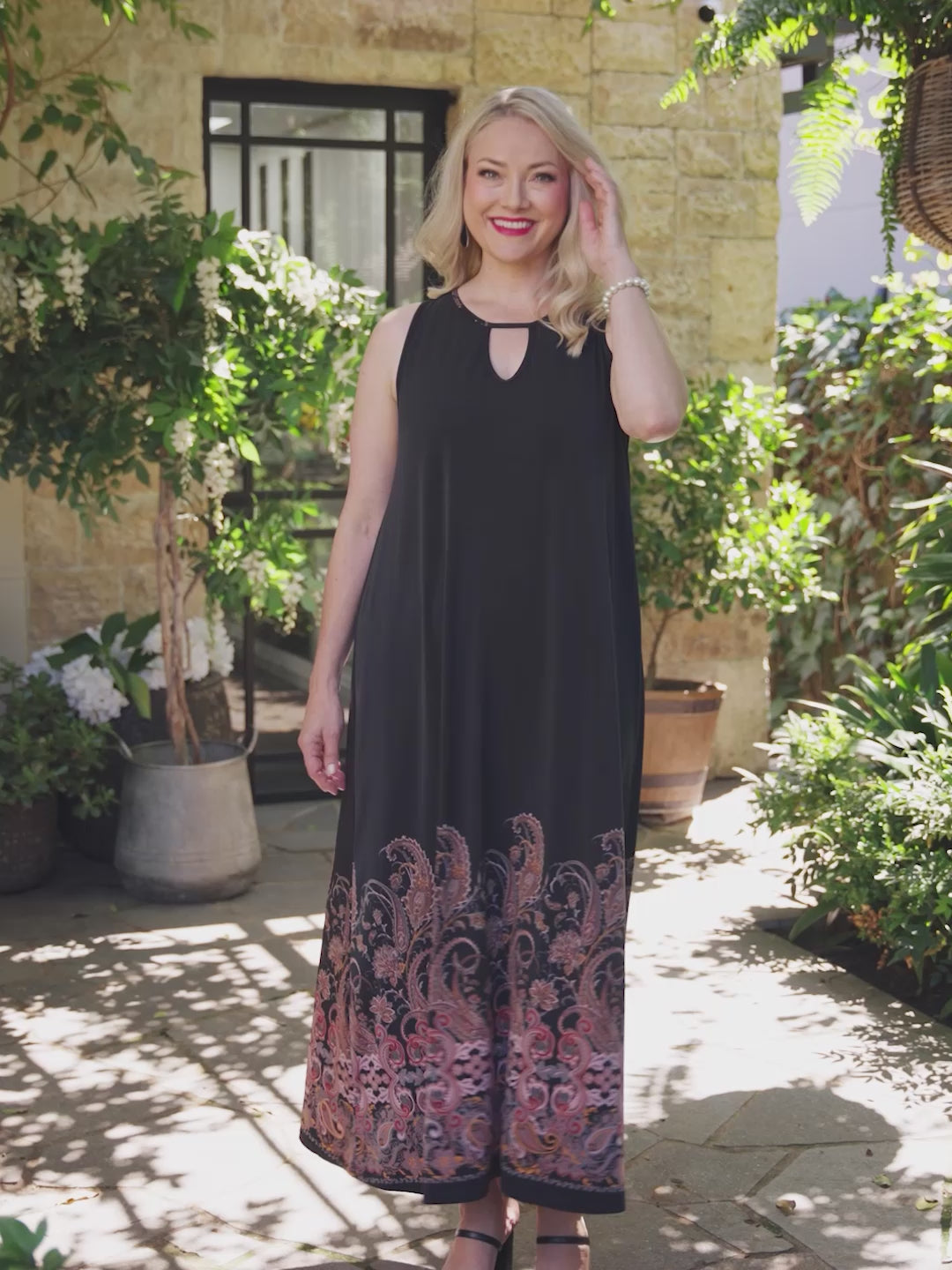 Keyhole Printed Jersey Maxi Dress - Boho