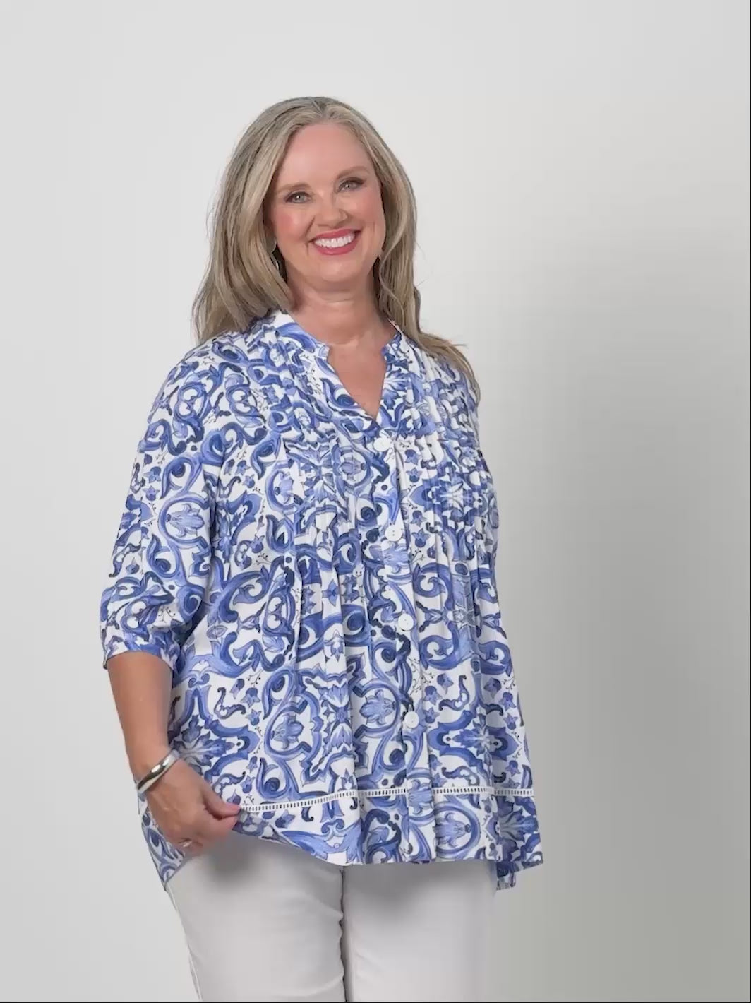 Nehru Collar Tucked Rayon Shirt - Blue Wedgewood