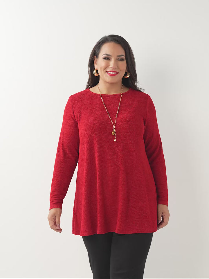 Boat Neck Swing Popcorn Top - Flame