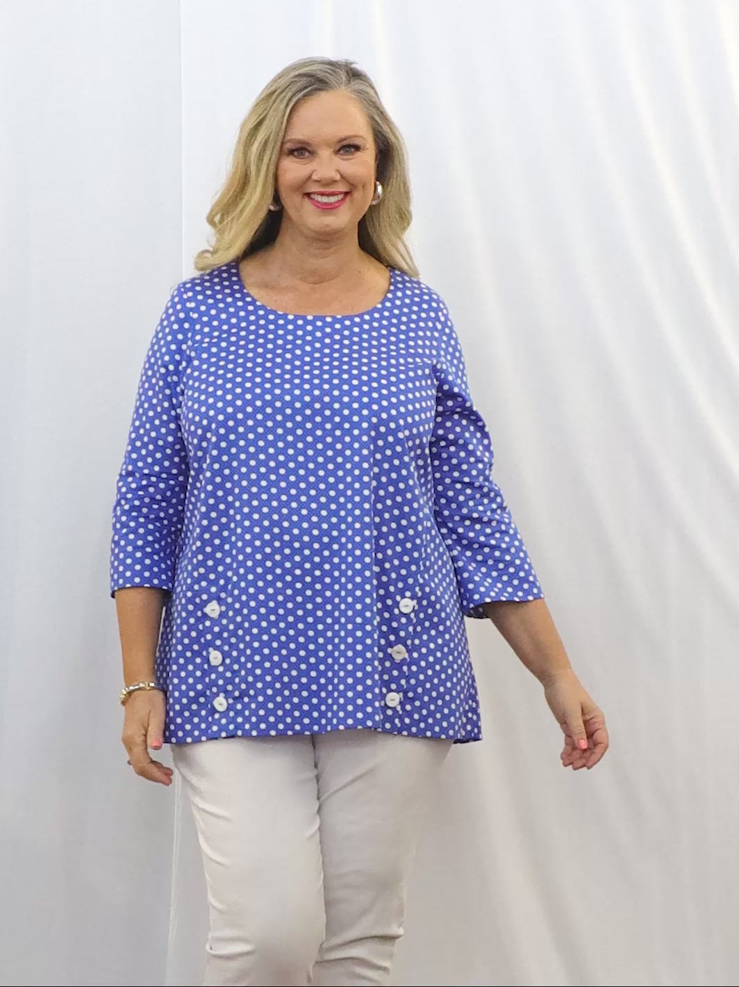 Iris Pique Spot Button Top