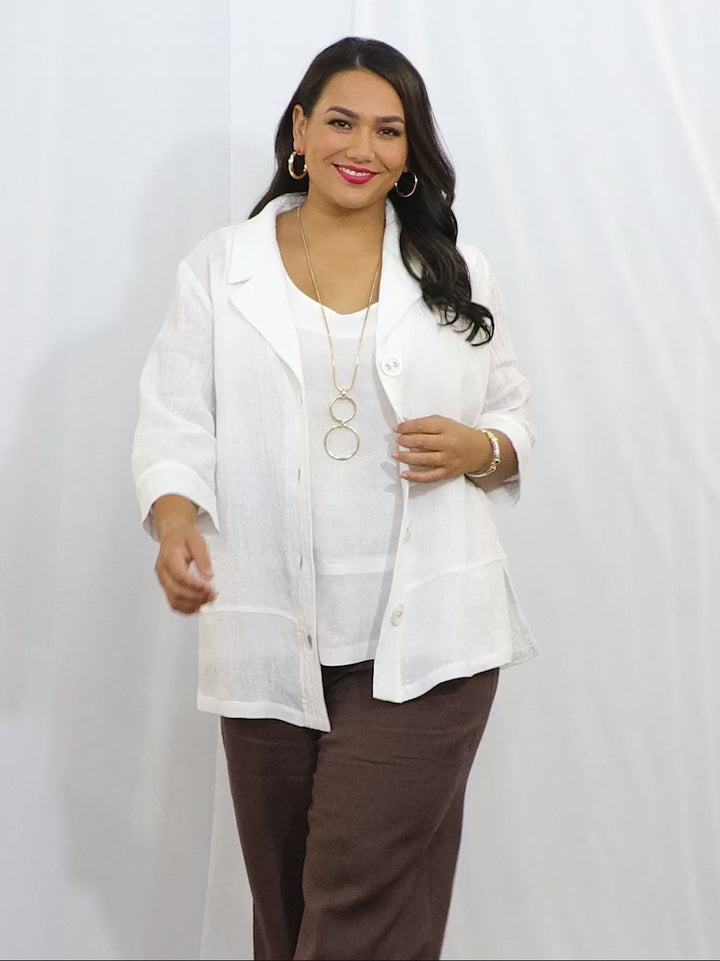 White Crinkle Linen Jacket