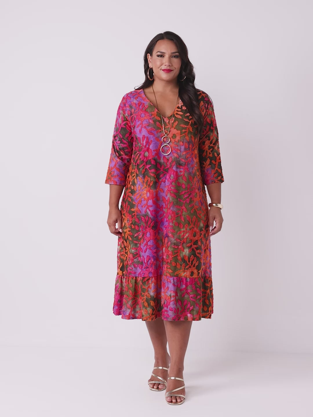 Ruffle Frill Burnout Jersey Midi Dress - Artistic Fantasy