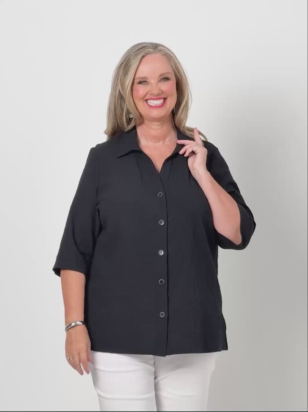 Collared Cotton Shirt - Textured Black