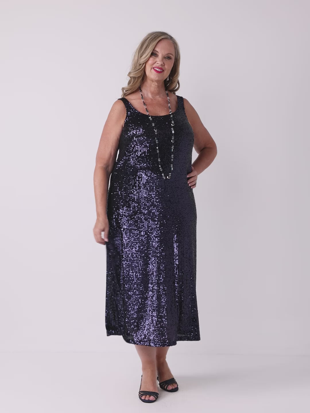 Stretch Sequin Evening Dress - Midnight